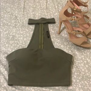 “Revamped” olive green, small cropped top